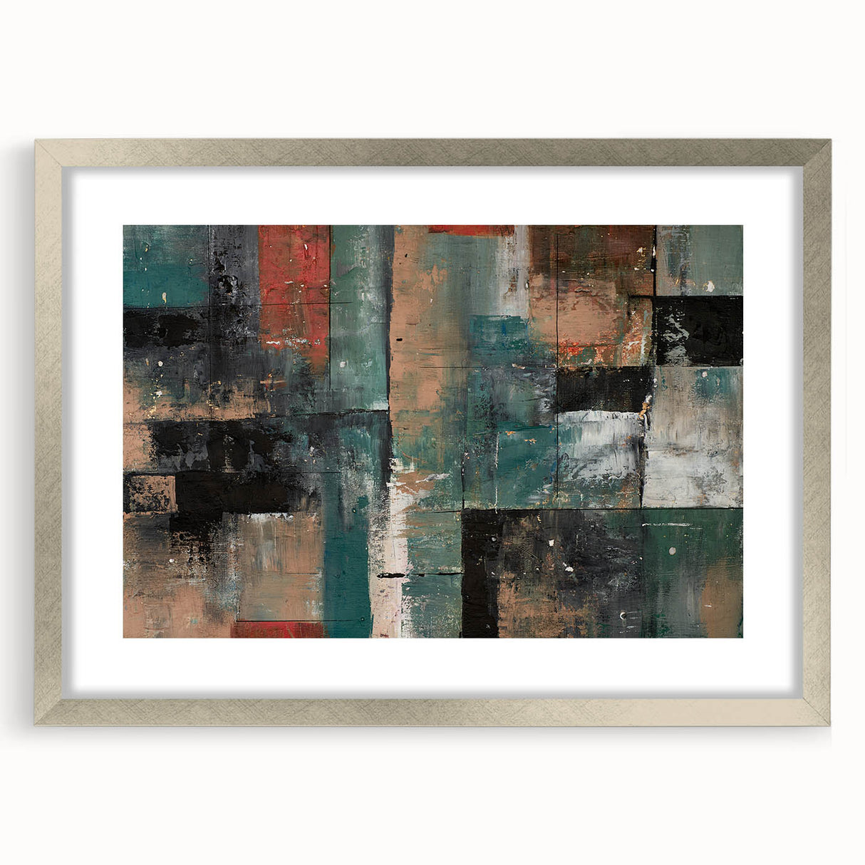 Geometric Abstract Art Prints – Earth-Toned Grid Composition