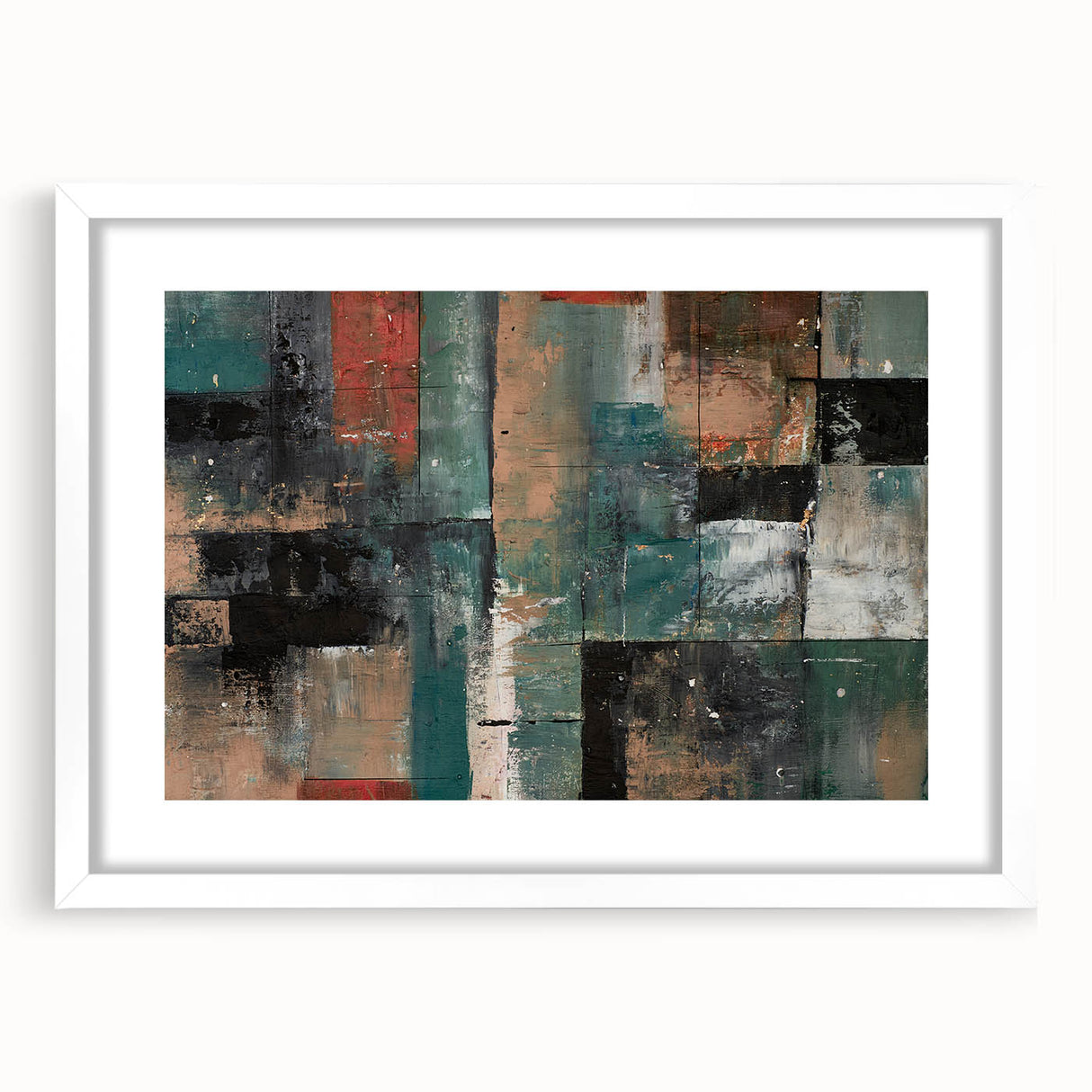 Geometric Abstract Art Prints – Earth-Toned Grid Composition