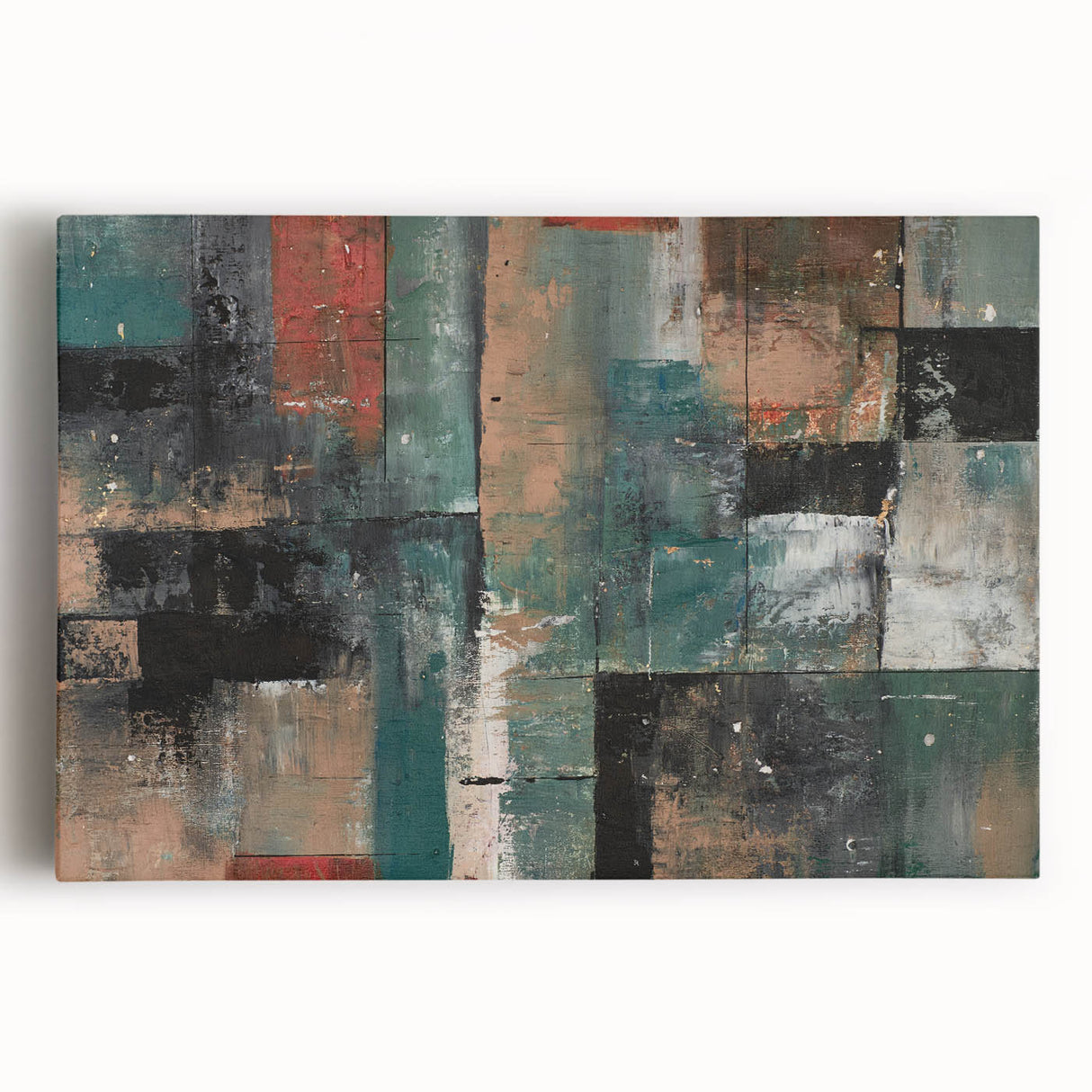 Geometric Abstract Art Prints – Earth-Toned Grid Composition