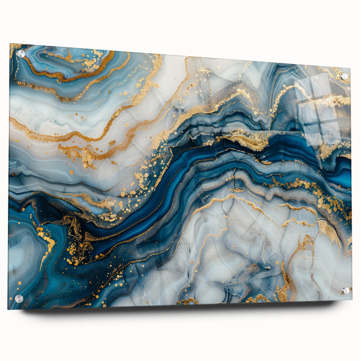Exclusive Modern Abstract Art – Navy Blue, White & Gold Canvas