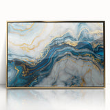 Exclusive Modern Abstract Art – Navy Blue, White & Gold Canvas
