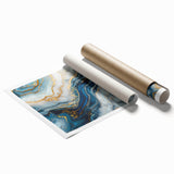 Exclusive Modern Abstract Art – Navy Blue, White & Gold Canvas