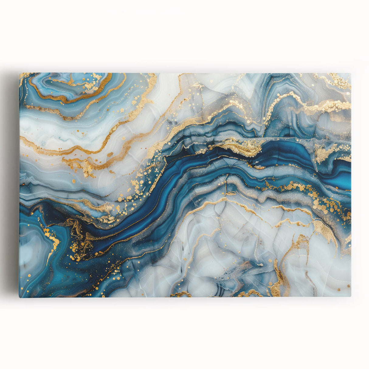 Exclusive Modern Abstract Art – Navy Blue, White & Gold Canvas