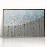 Minimalist Landscape Wall Art – Serene Gray Blue Birch Forest