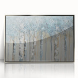 Minimalist Landscape Wall Art – Serene Gray Blue Birch Forest