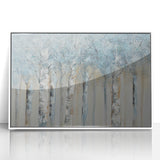 Minimalist Landscape Wall Art – Serene Gray Blue Birch Forest