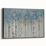 Minimalist Landscape Wall Art – Serene Gray Blue Birch Forest