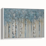Minimalist Landscape Wall Art – Serene Gray Blue Birch Forest