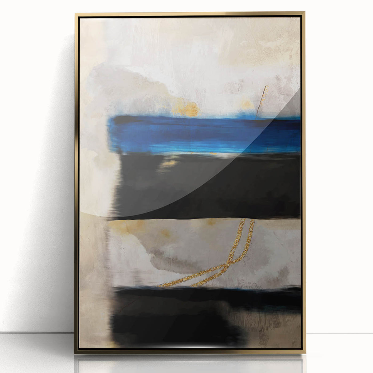 Modern Abstract Canvas Prints – Blue, Black, and Beige Brush Layers