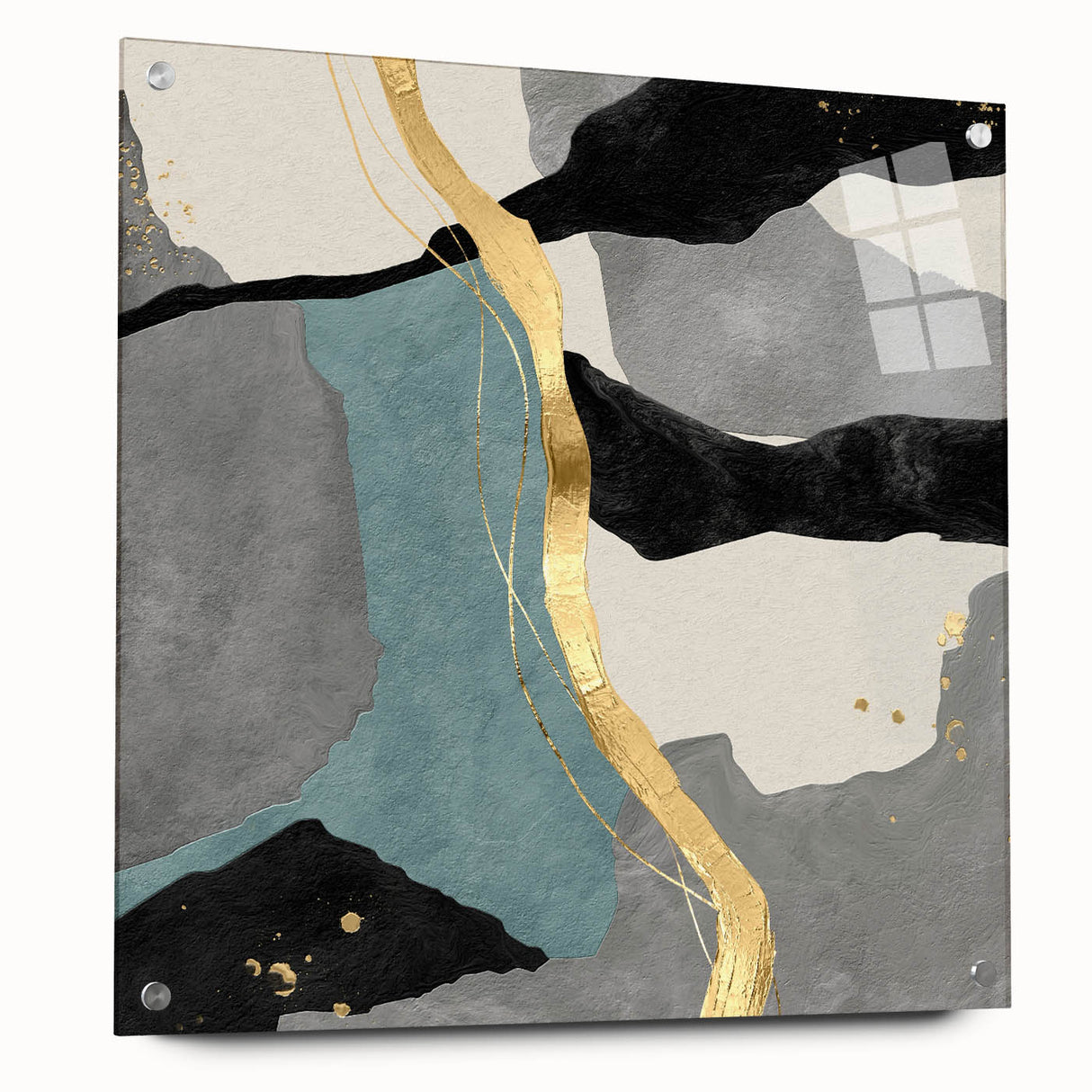 Modern Abstract Wall Art - Black, Gray & Gold Geometric Print