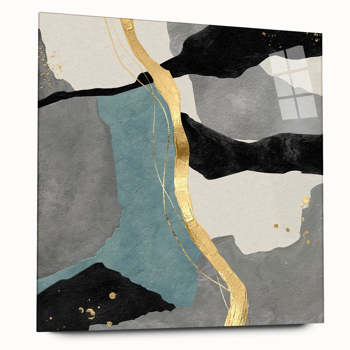 Modern Abstract Wall Art - Black, Gray & Gold Geometric Print
