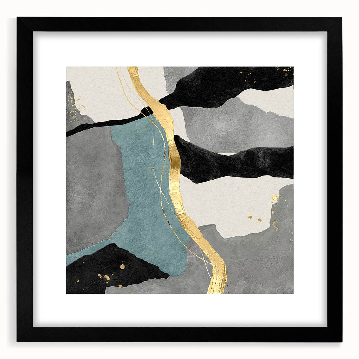 Modern Abstract Wall Art - Black, Gray & Gold Geometric Print