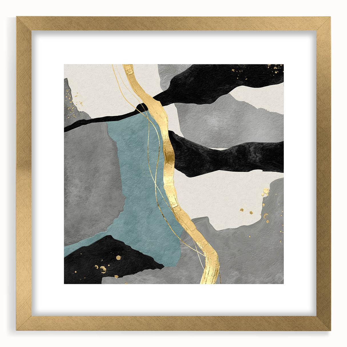 Modern Abstract Wall Art - Black, Gray & Gold Geometric Print