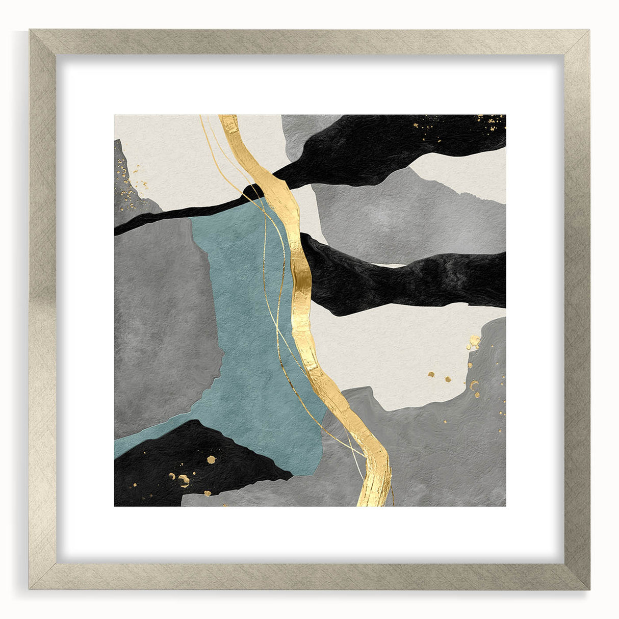 Modern Abstract Wall Art - Black, Gray & Gold Geometric Print
