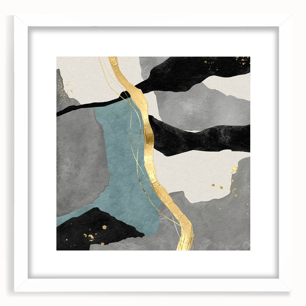 Modern Abstract Wall Art - Black, Gray & Gold Geometric Print
