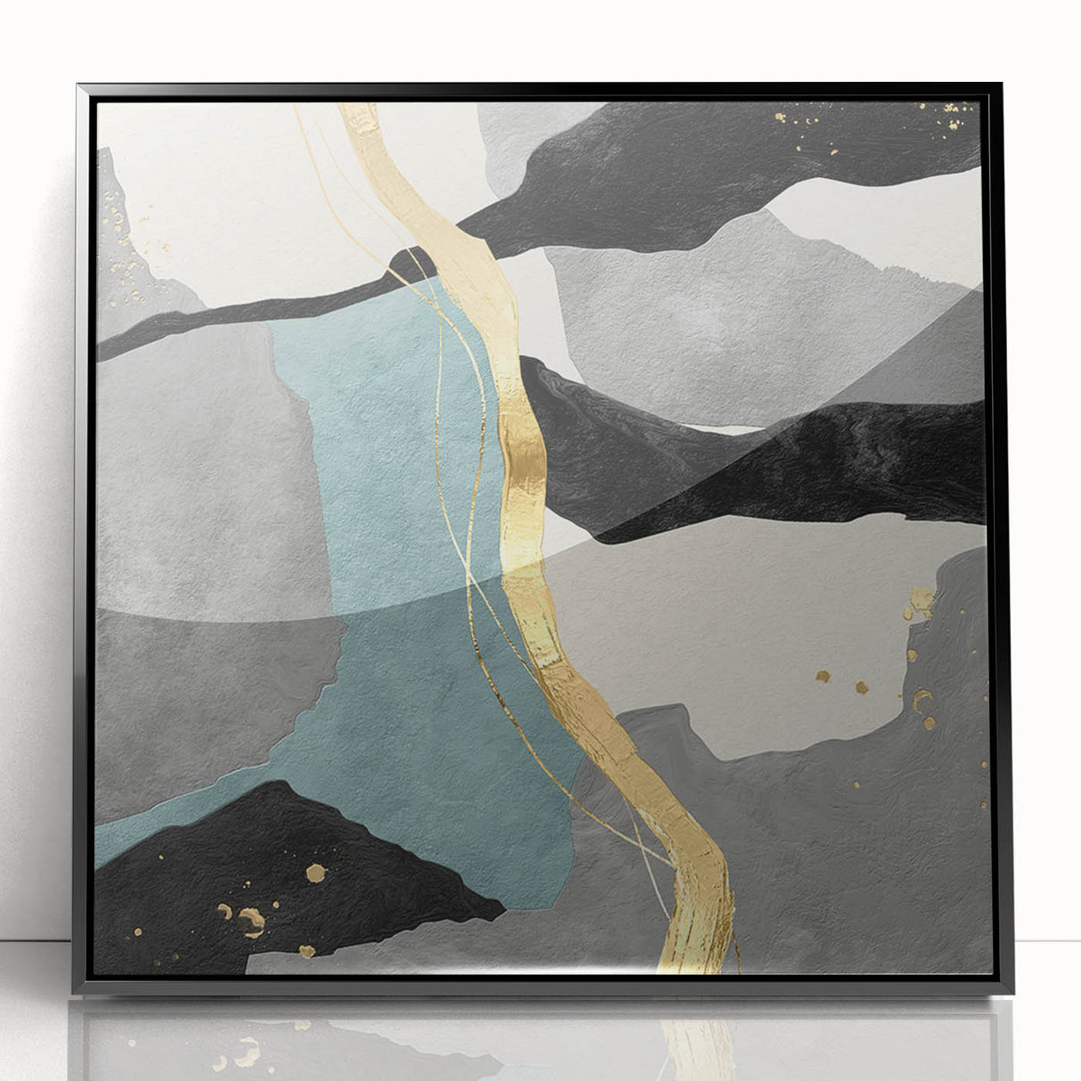 Modern Abstract Wall Art - Black, Gray & Gold Geometric Print