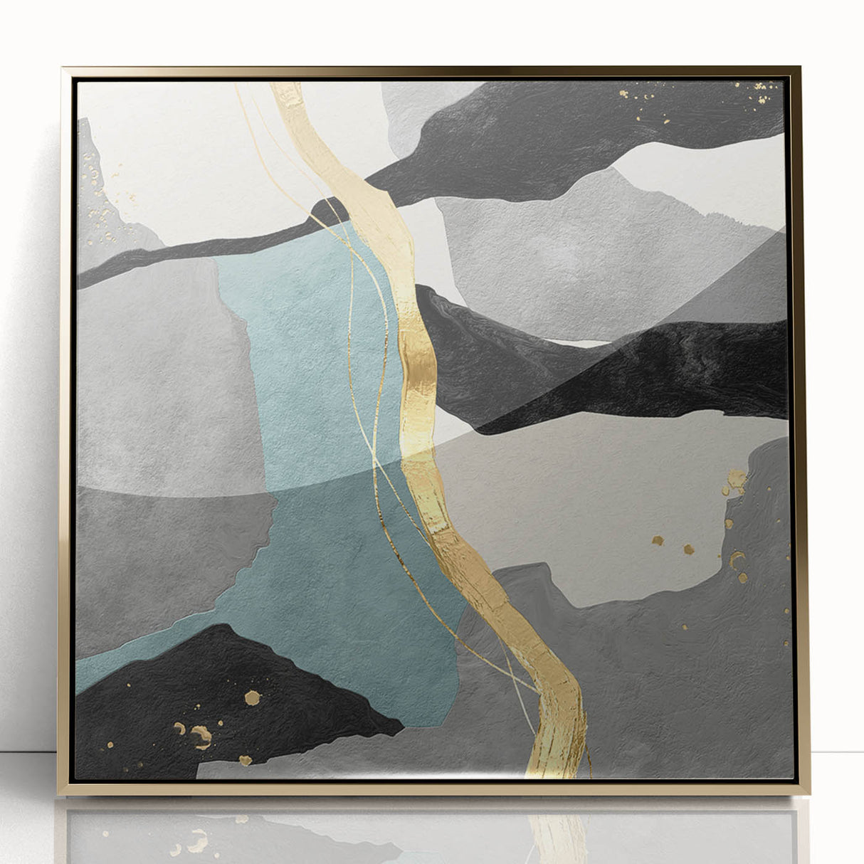 Modern Abstract Wall Art - Black, Gray & Gold Geometric Print