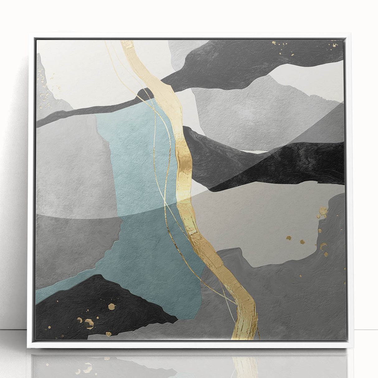 Modern Abstract Wall Art - Black, Gray & Gold Geometric Print