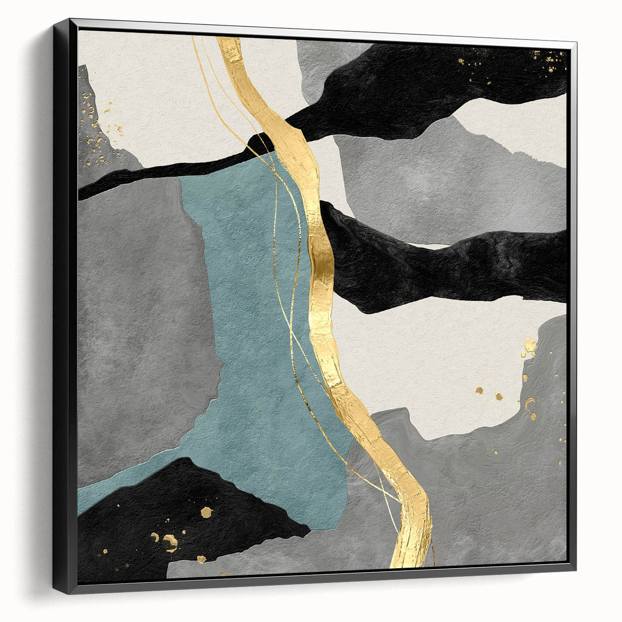 Modern Abstract Wall Art - Black, Gray & Gold Geometric Print