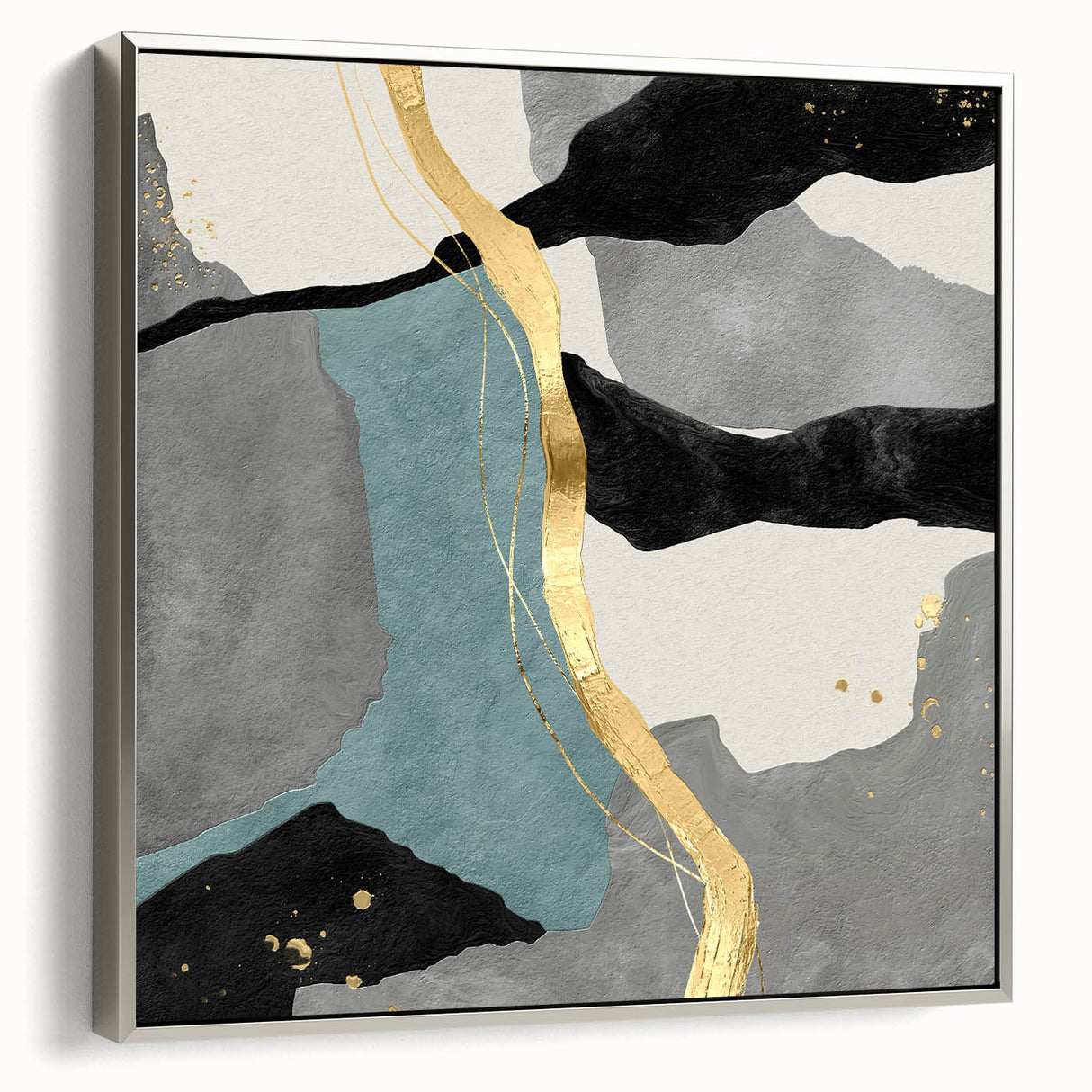 Modern Abstract Wall Art - Black, Gray & Gold Geometric Print