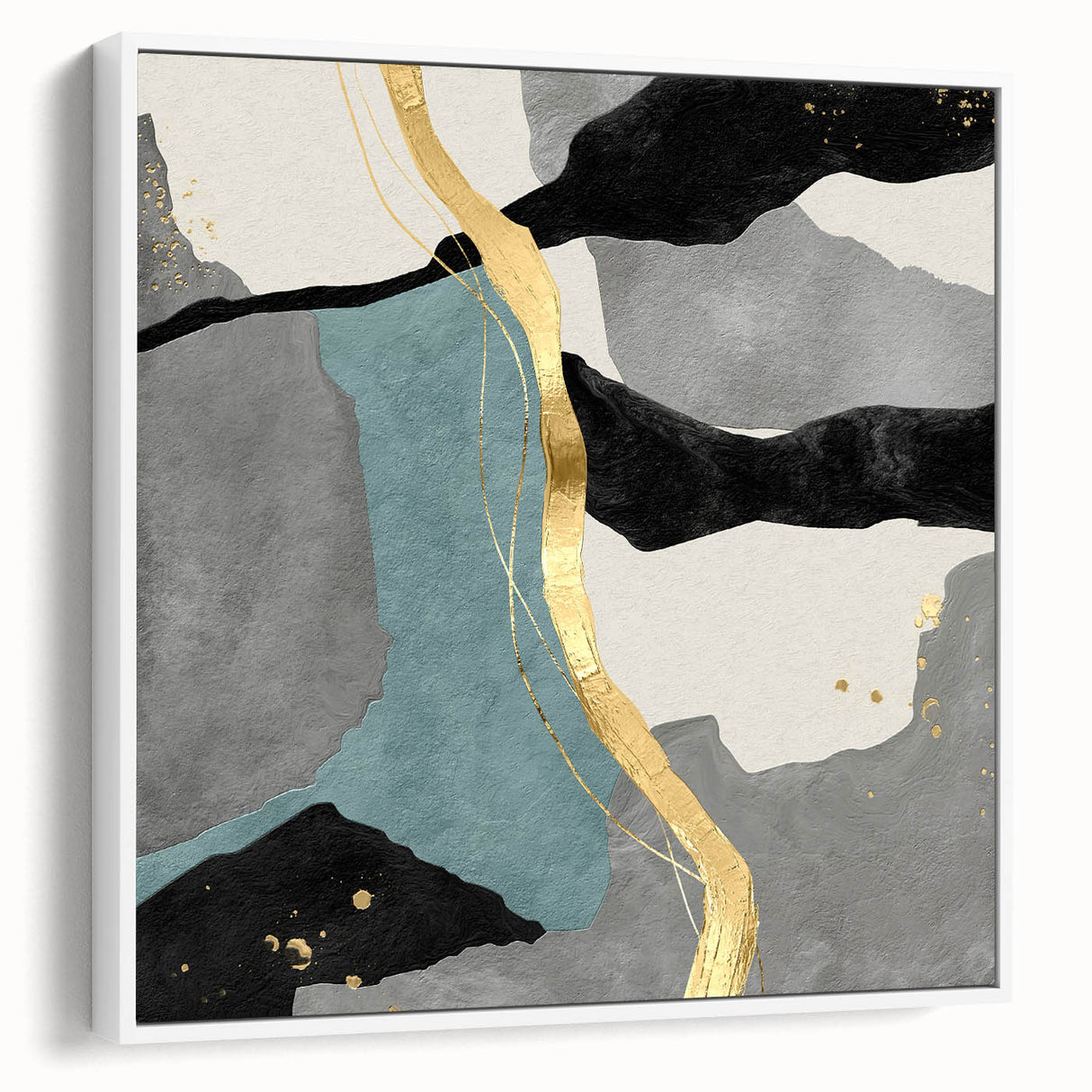 Modern Abstract Wall Art - Black, Gray & Gold Geometric Print