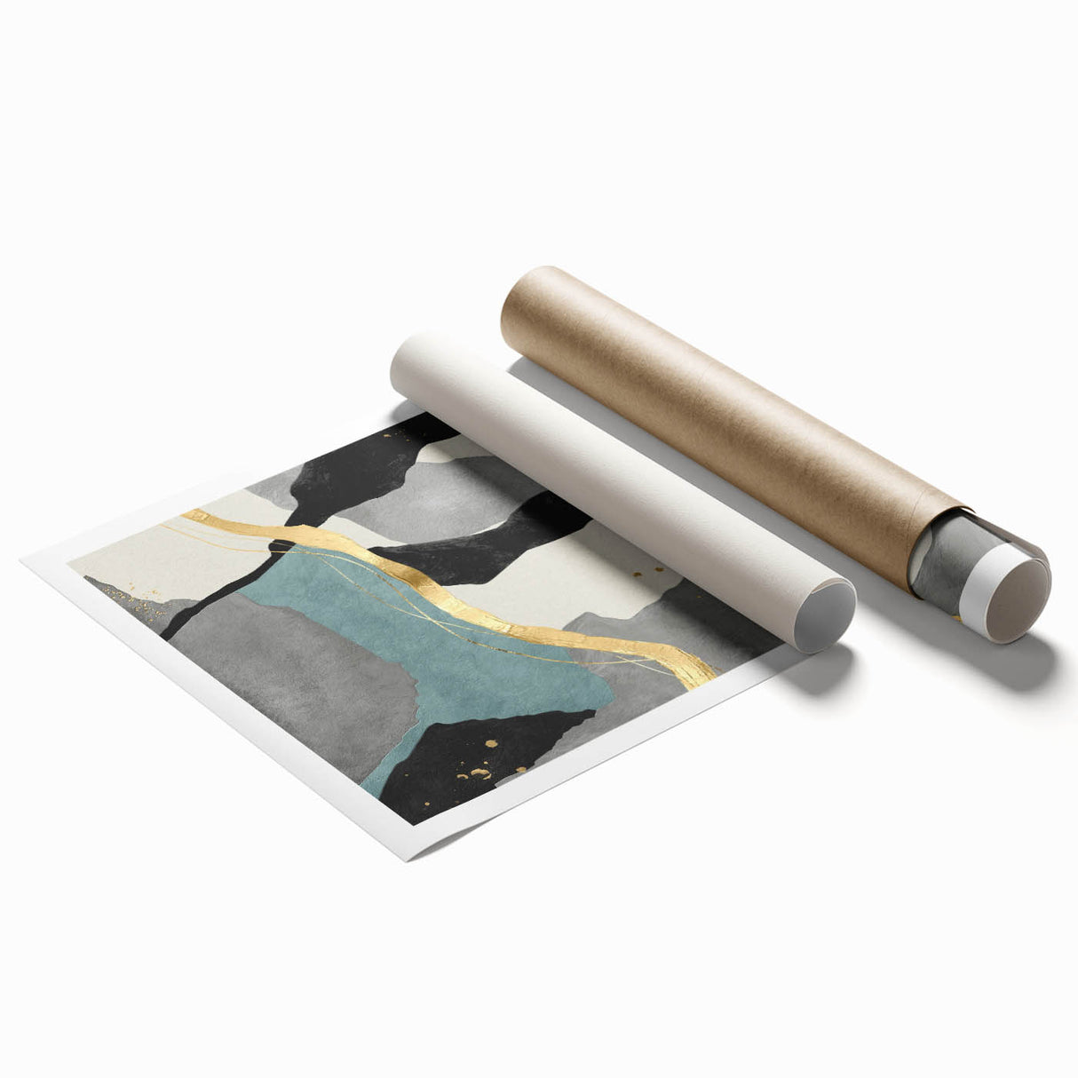 Modern Abstract Wall Art - Black, Gray & Gold Geometric Print