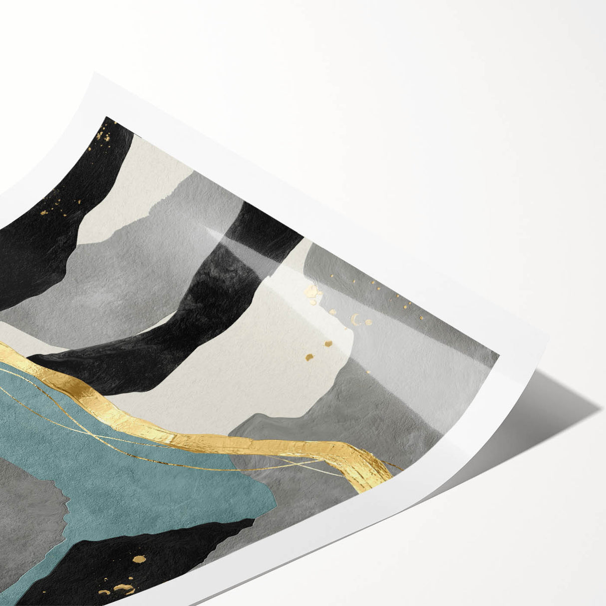 Modern Abstract Wall Art - Black, Gray & Gold Geometric Print