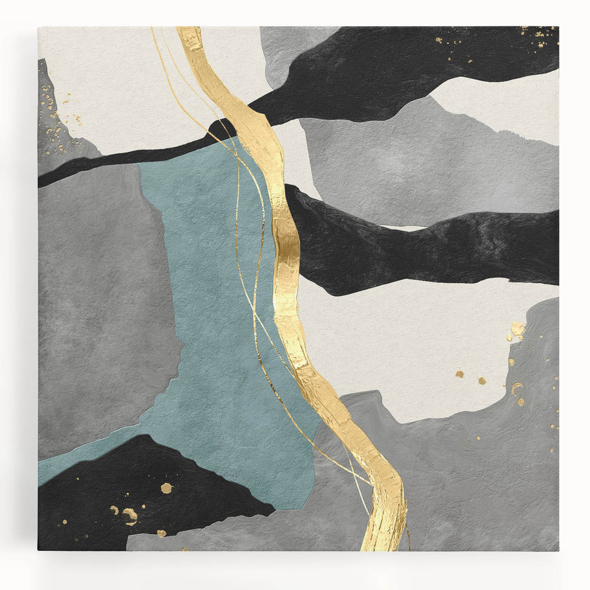 Modern Abstract Wall Art - Black, Gray & Gold Geometric Print