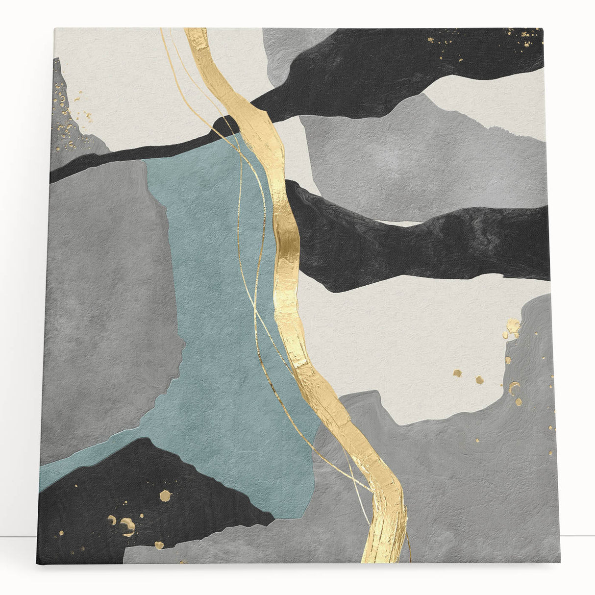 Modern Abstract Wall Art - Black, Gray & Gold Geometric Print
