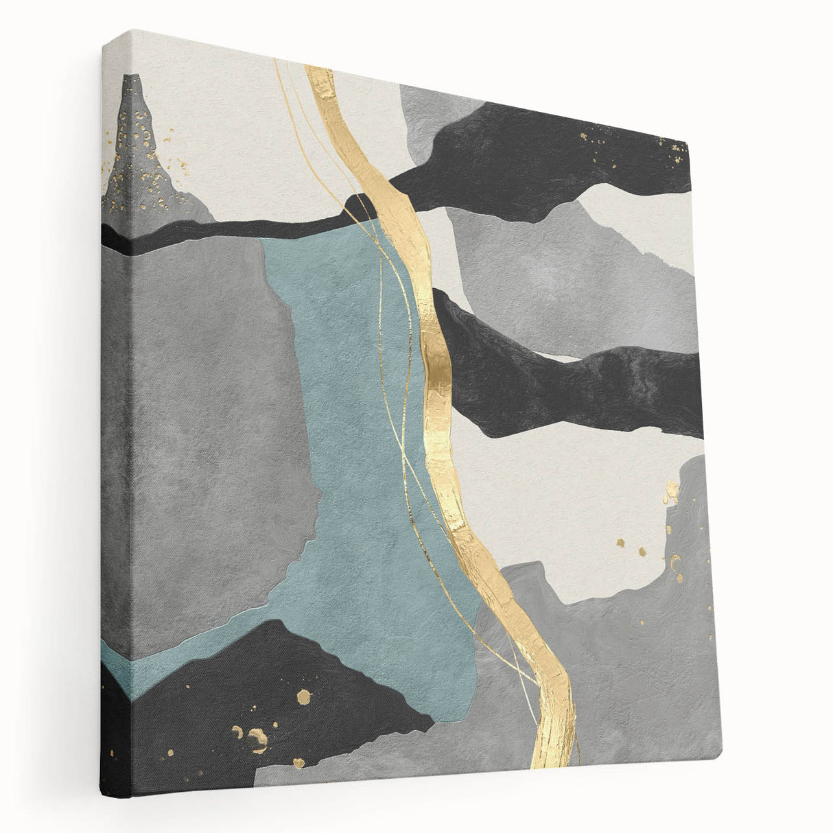 Modern Abstract Wall Art - Black, Gray & Gold Geometric Print