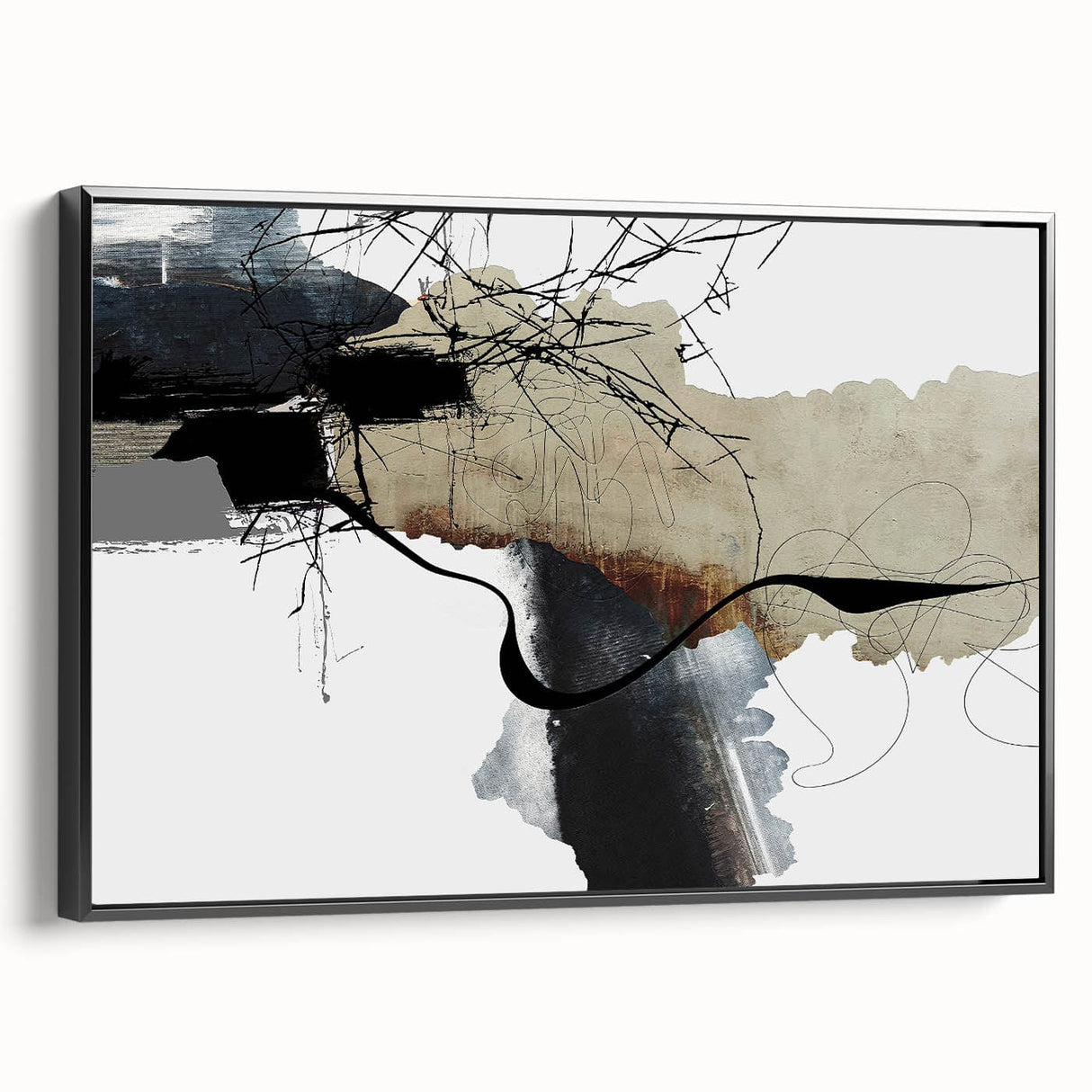 Moody Modern Wall Art – Abstract Canvas in Black, Beige & Gray