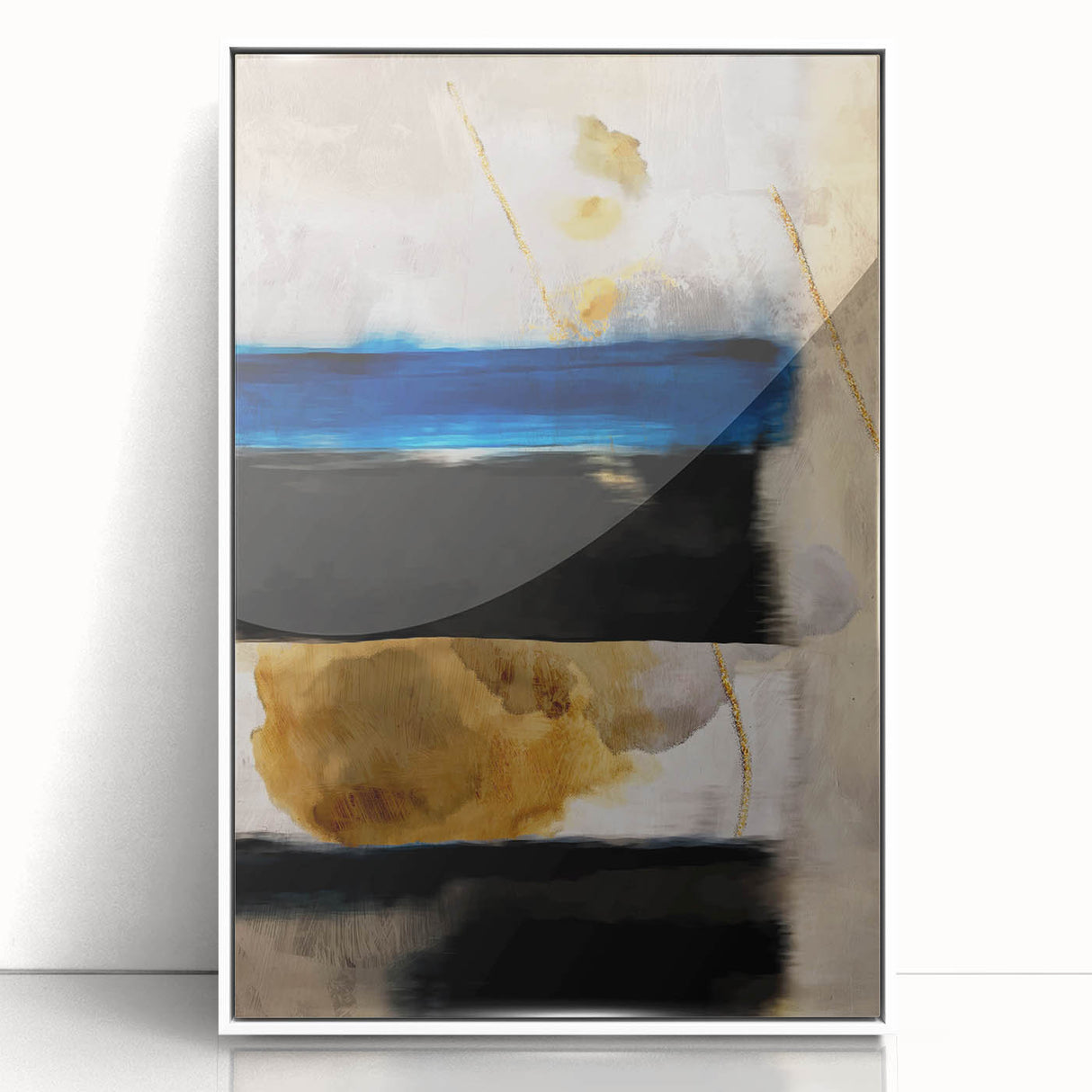 Textured Acrylic Wall Art – Bold Blue, Black, and Gold Layered Strokes