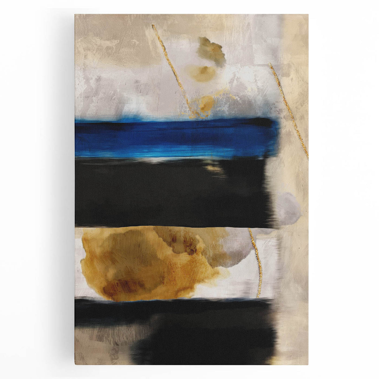 Textured Acrylic Wall Art – Bold Blue, Black, and Gold Layered Strokes