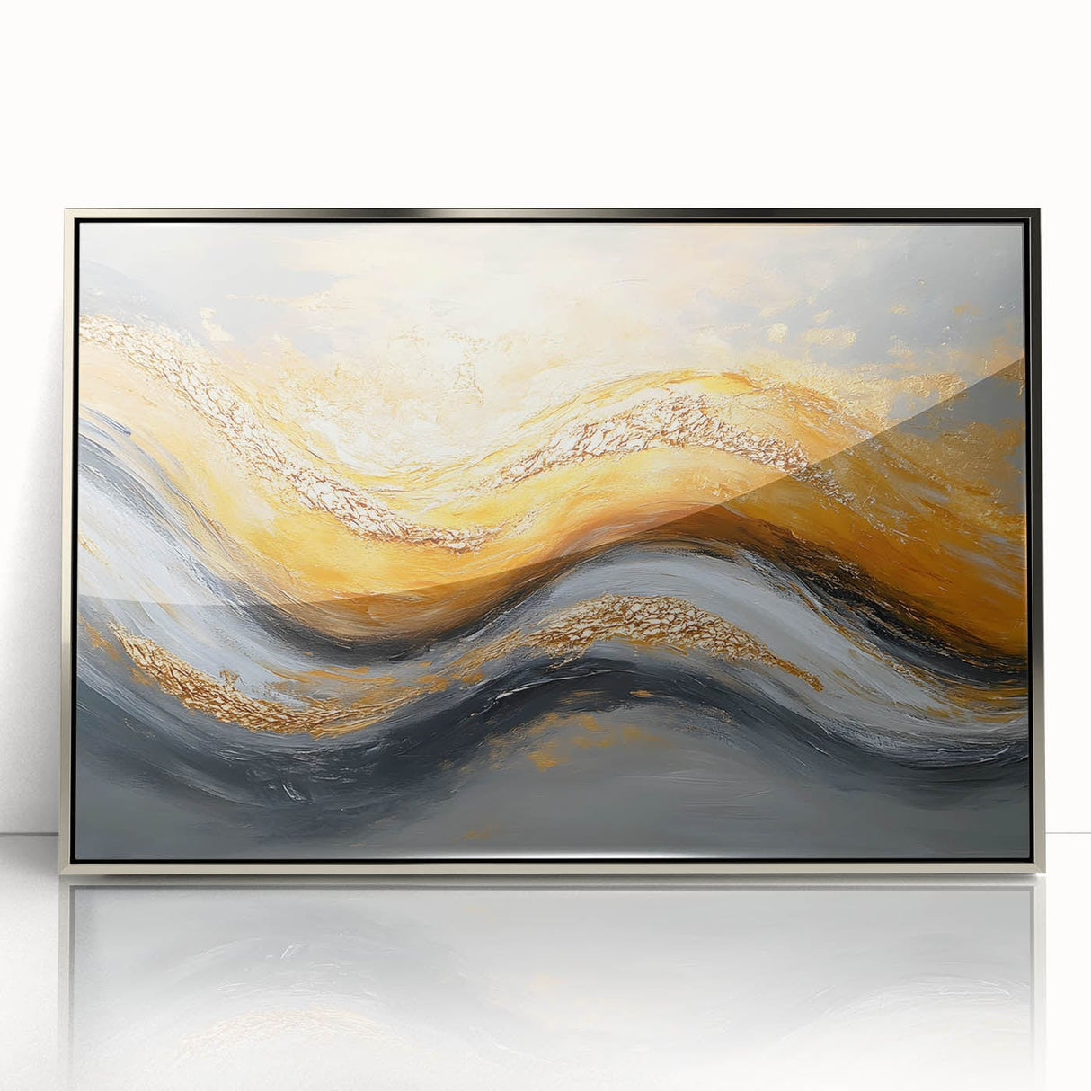 Golden Currents – Modern Fluid Art Prints in Gold and Gray Tones