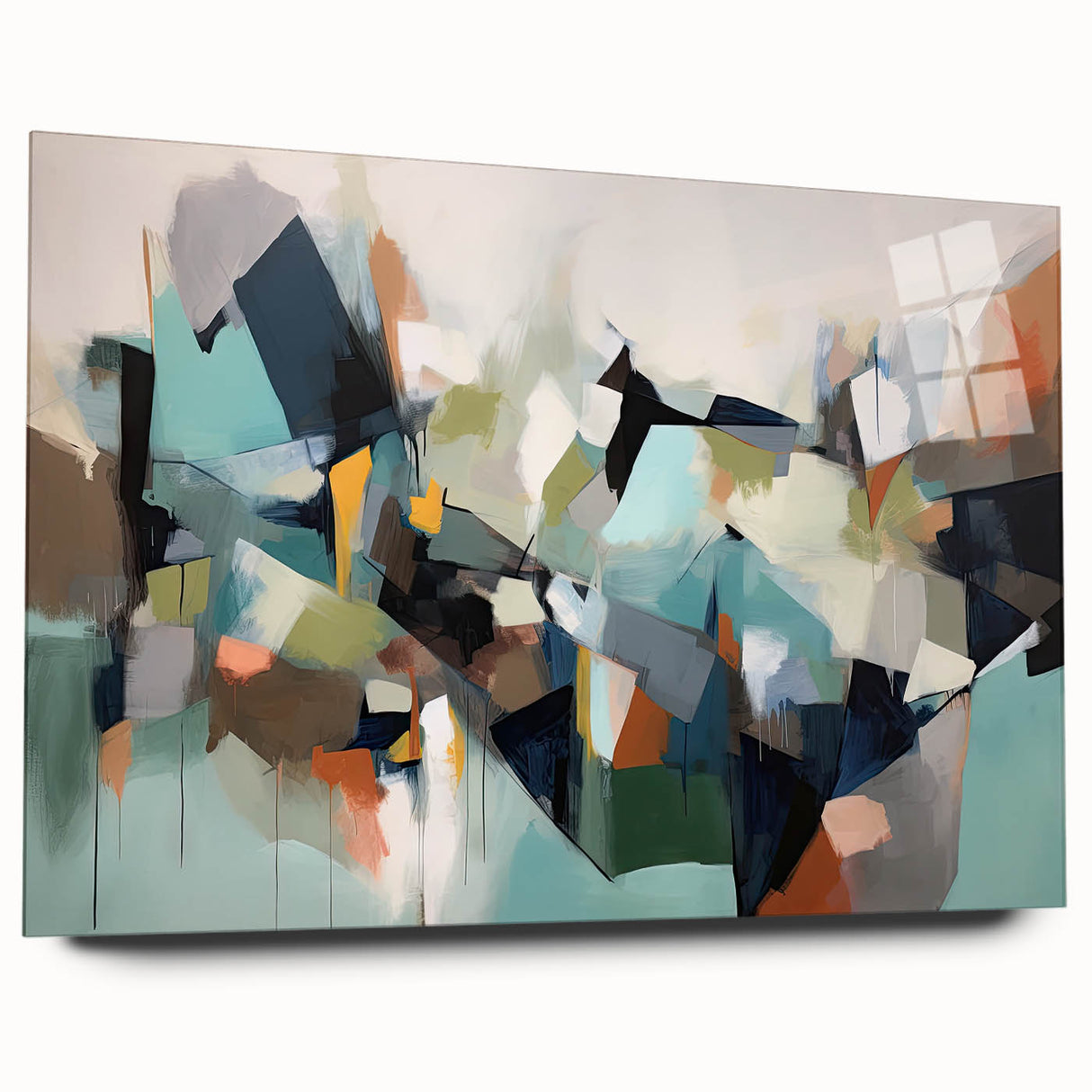 Large Abstract Wall Decor – Teal, Earth Tones & Geometric Energy