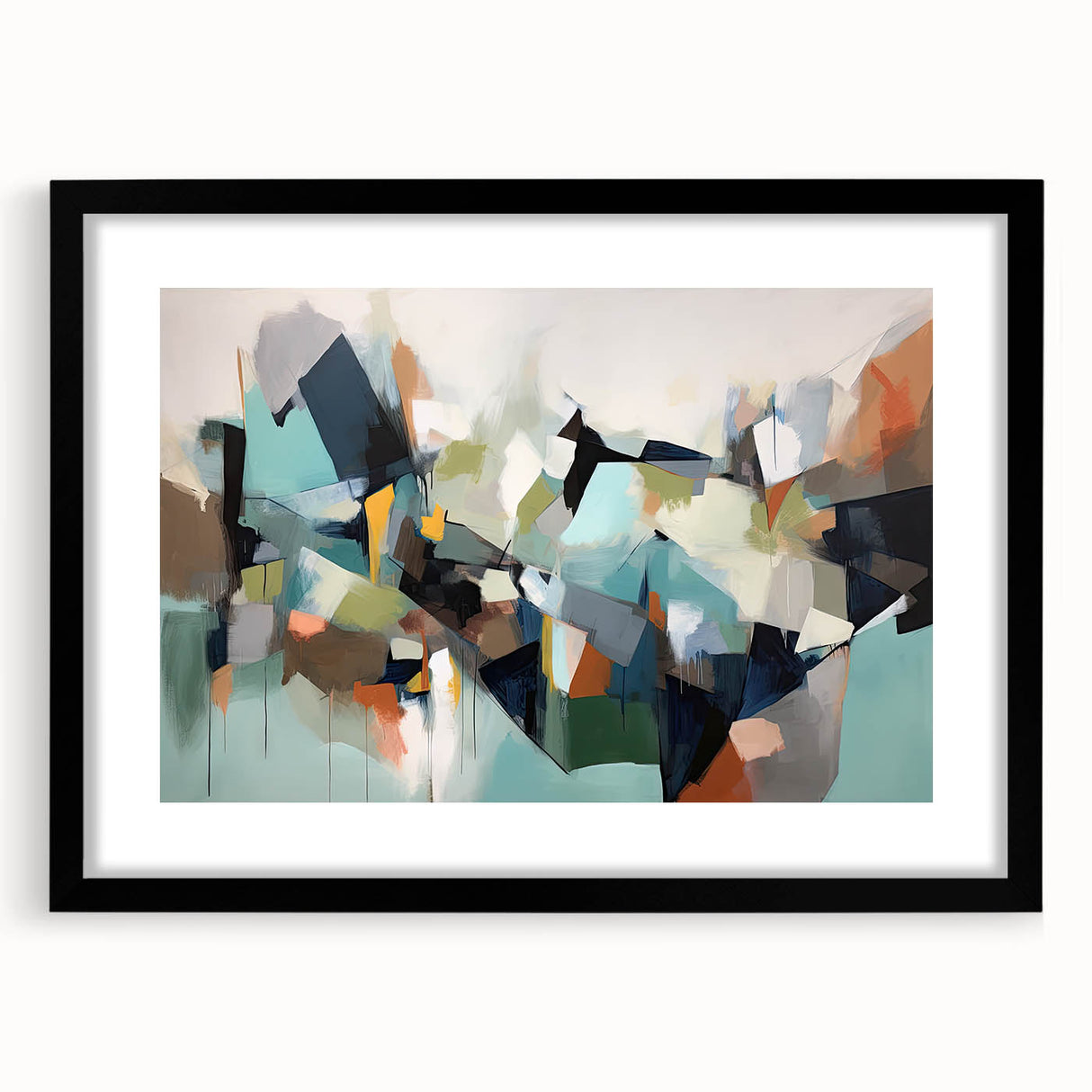 Large Abstract Wall Decor – Teal, Earth Tones & Geometric Energy