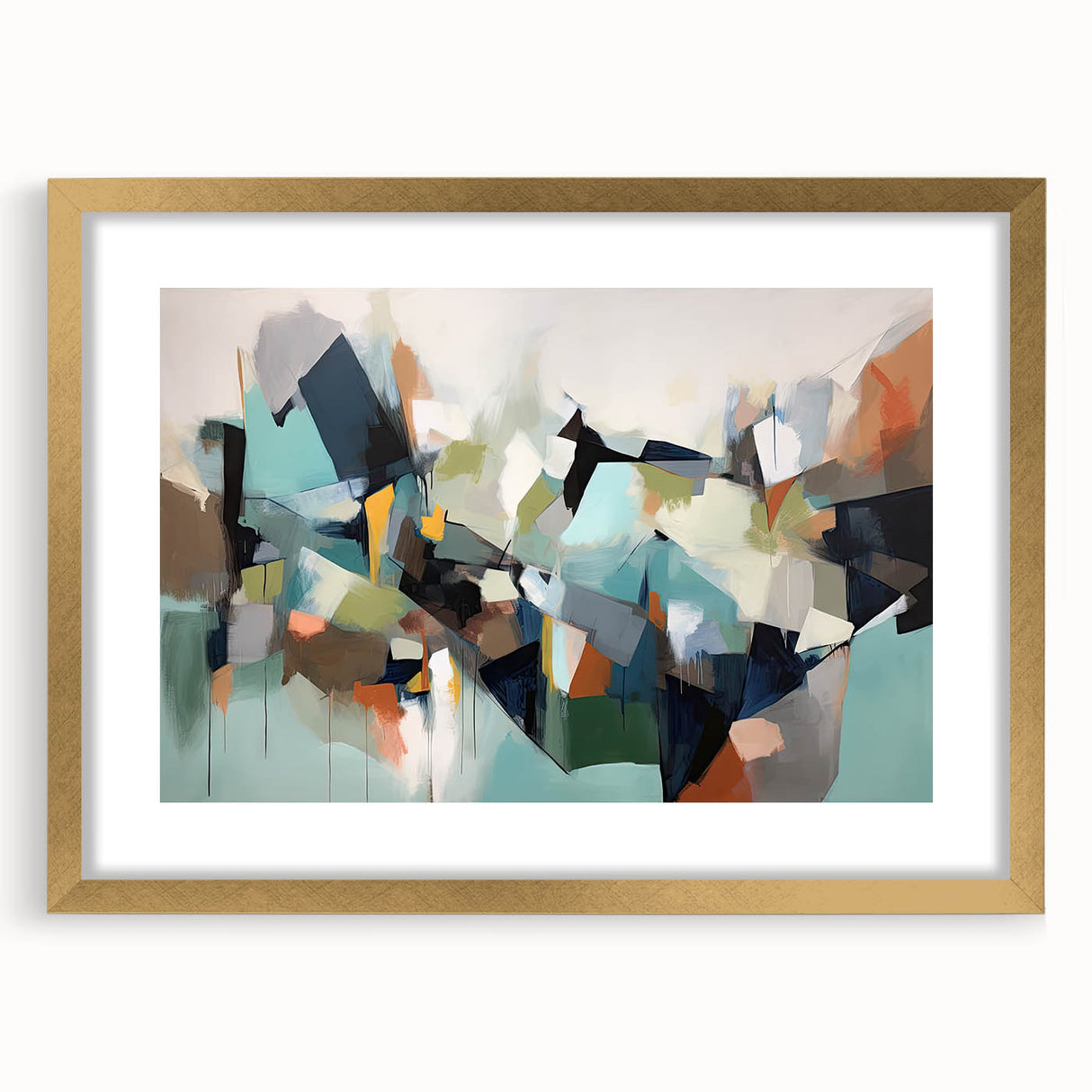 Large Abstract Wall Decor – Teal, Earth Tones & Geometric Energy
