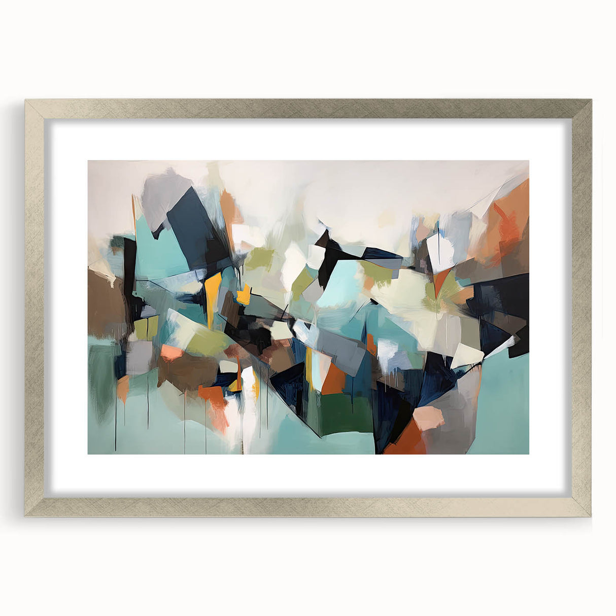 Large Abstract Wall Decor – Teal, Earth Tones & Geometric Energy
