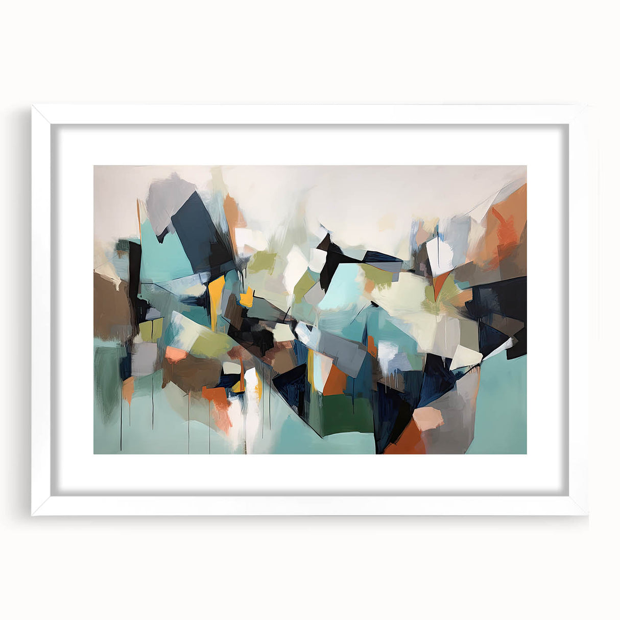 Large Abstract Wall Decor – Teal, Earth Tones & Geometric Energy