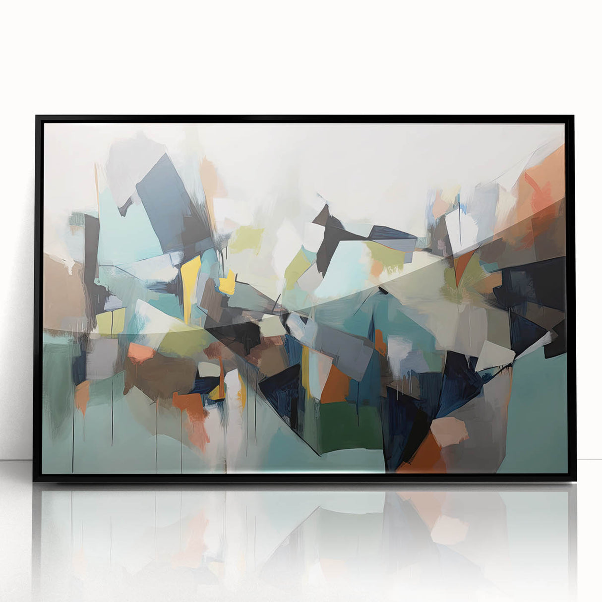 Large Abstract Wall Decor – Teal, Earth Tones & Geometric Energy