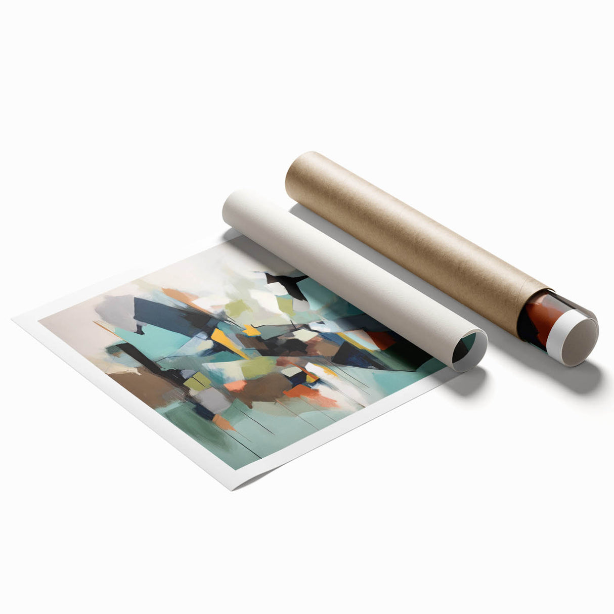 Large Abstract Wall Decor – Teal, Earth Tones & Geometric Energy