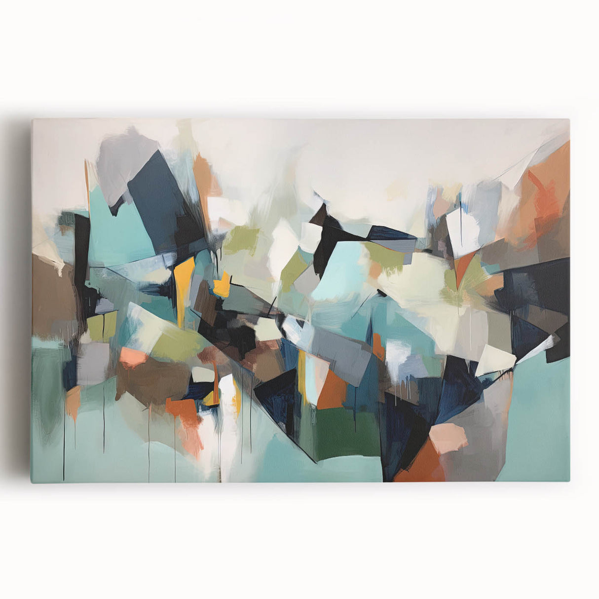 Large Abstract Wall Decor – Teal, Earth Tones & Geometric Energy