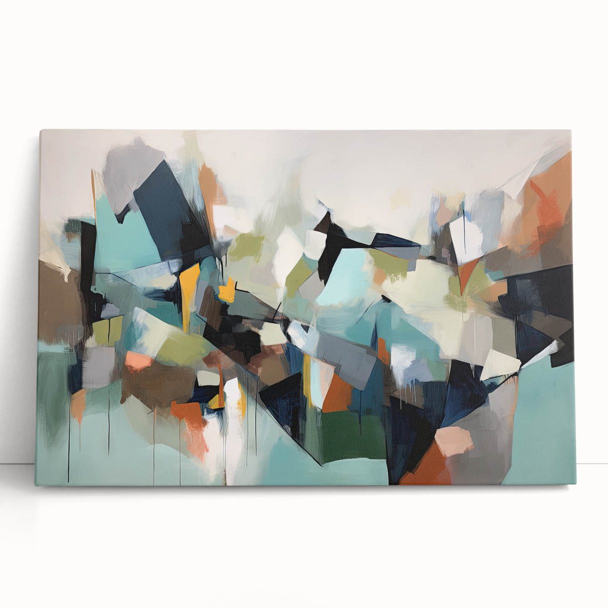 Large Abstract Wall Decor – Teal, Earth Tones & Geometric Energy