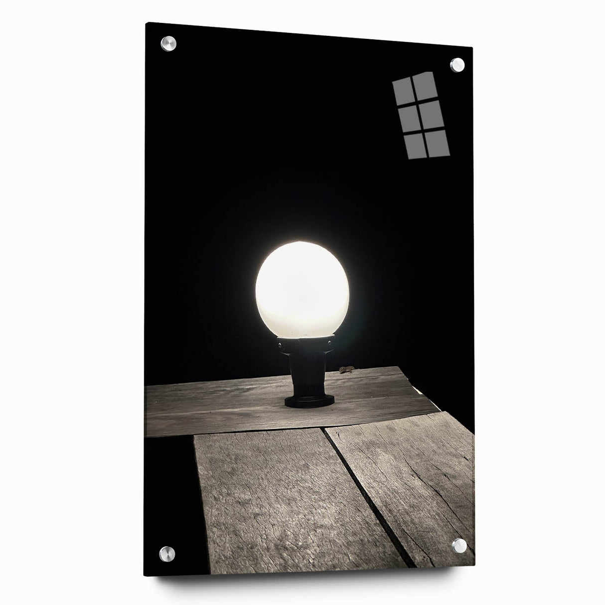 Contemporary Minimalist Nature Art – Night Lamp on Wooden Texture