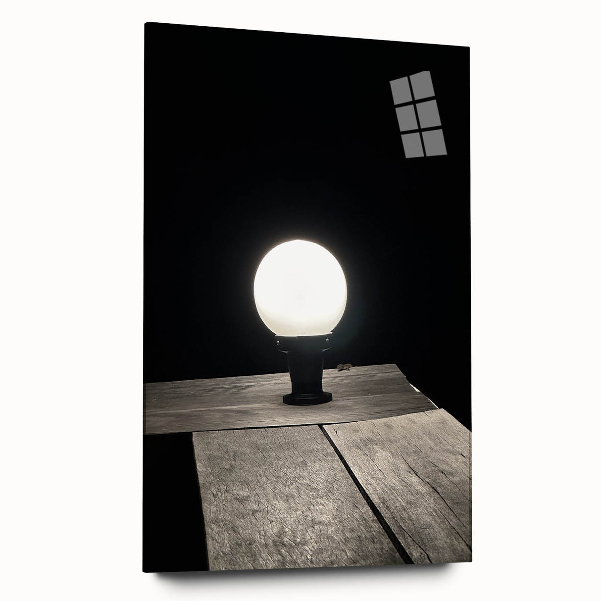 Contemporary Minimalist Nature Art – Night Lamp on Wooden Texture