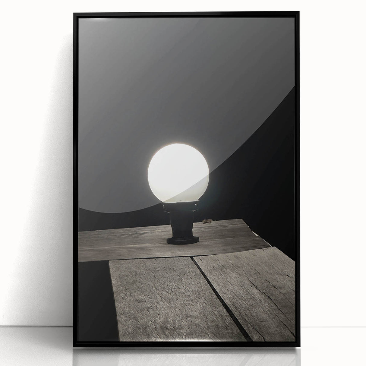 Contemporary Minimalist Nature Art – Night Lamp on Wooden Texture