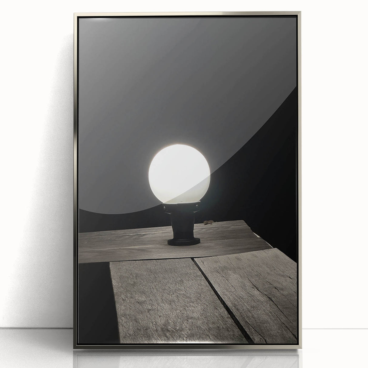 Contemporary Minimalist Nature Art – Night Lamp on Wooden Texture