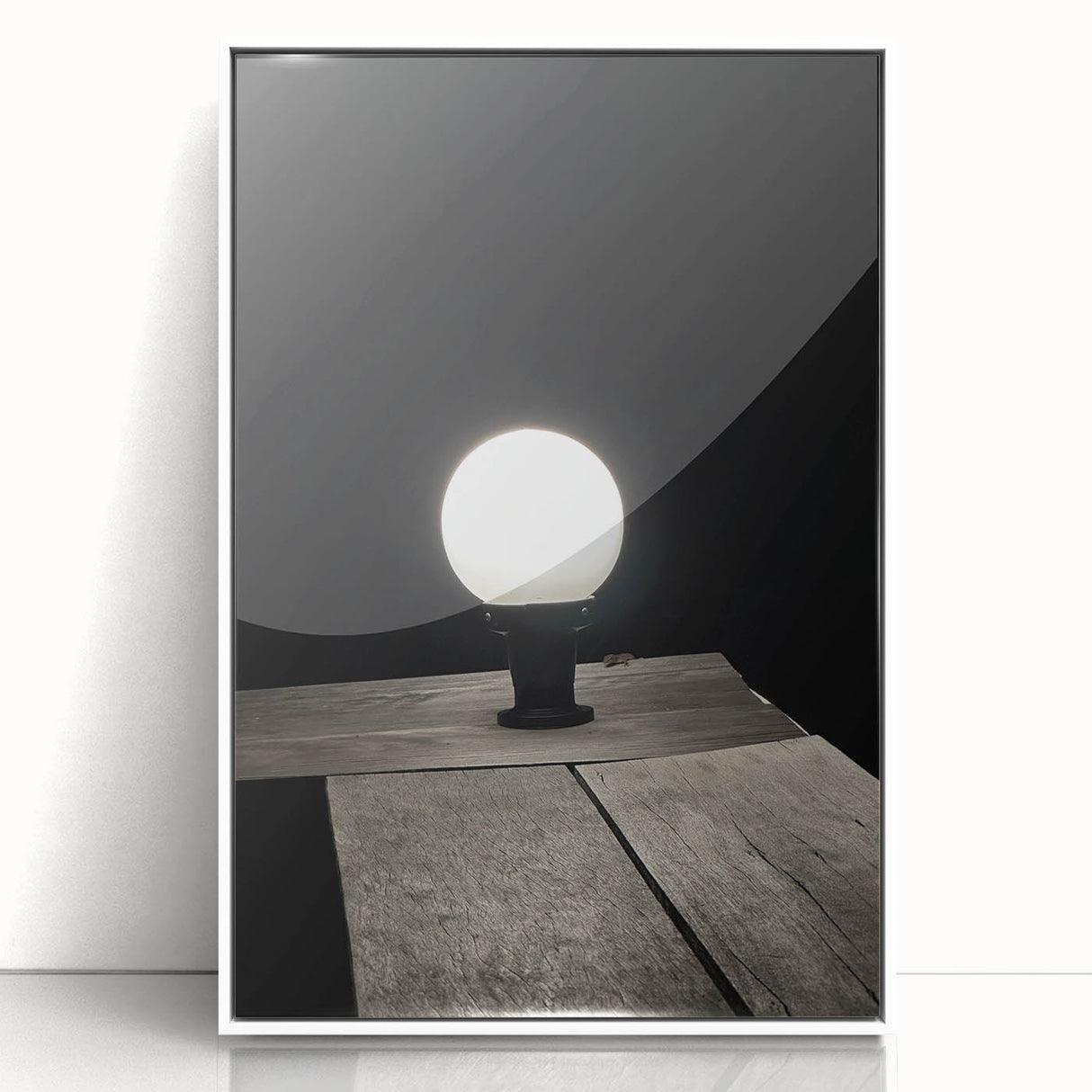 Contemporary Minimalist Nature Art – Night Lamp on Wooden Texture