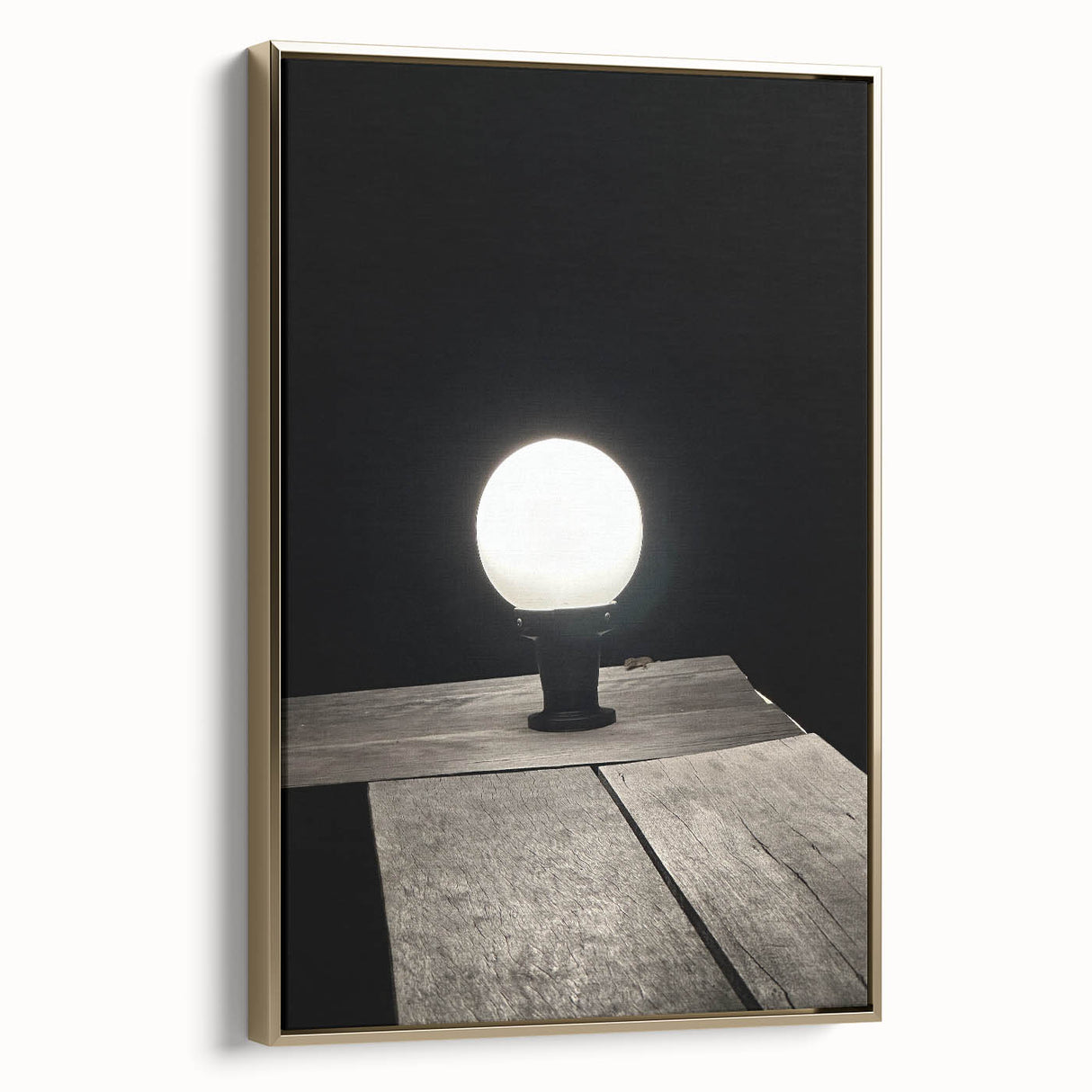 Contemporary Minimalist Nature Art – Night Lamp on Wooden Texture
