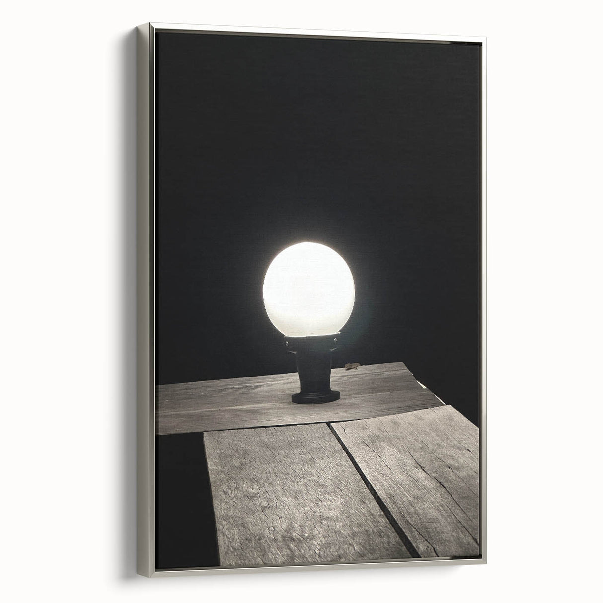 Contemporary Minimalist Nature Art – Night Lamp on Wooden Texture